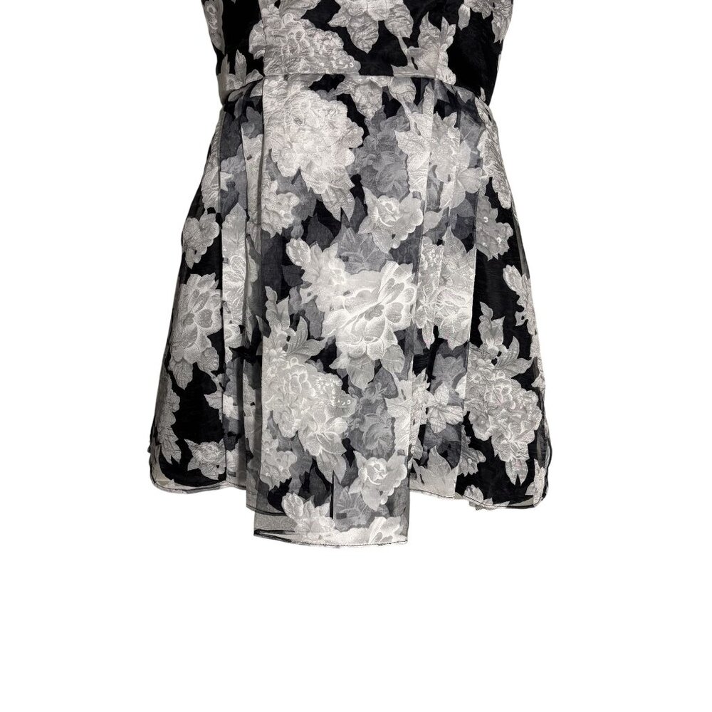 Betsy & Adam Strapless Black & White Floral Print Dress Size 12 Made In USA - Picture 3 of 16